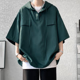 Riolio 5 Colors Summer Hooded T shirt Men Korean Half Sleeve Pullover Streetwear Loose T-shirt Tops Drawstring Men Clothing 5XL-S