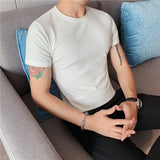 Riolio 7 Colors New Summer Boutique Solid Color High-end Brand Men's Casual High-neck Short-sleeved T-shirt Crew Neck Shirt Male