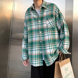 Riolio Autumn Thick Woolen Shirt Men Fashion Retro Casual Oversized Plaid Shirts Mens Korean Blue/Green Loose Long-sleeved Shirt Men
