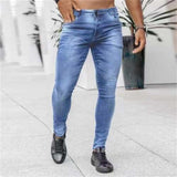 Jeans for Men Skinny Bleached Washed Solid Colour Stretch Pencil Pants Fashion Streetwear Slim Denim Jeans Trousers Blue Black
