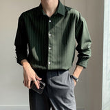 New Spring and Autumn High Grade Dark Green Striped Shirts for Men Long Sleeve Loose Business Casual Men Dress Shirt