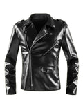 Riolio Spring Autumn Short Fitted Cool Black Faux Leather Biker Jacket Men Zipper Long Sleeve Plus Size Clothing 4xl 5xl
