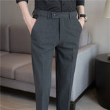 Riolio Plus Size 40 38 Spring Summer New Solid Color Elastic Waist Dress Pants Men Slim Business Office Social Ankle Length Trousers