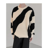 Riolio Autumn and Winter O-Neck Knit Sweater for Men Cow Patchwork Pullover Men Loose Casual Harajuku New Mens Oversized Sweater