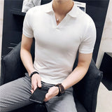 Summer New V-neck Breathable Polo Shirt Men Clothing Fashion Short Sleeved Slim Fit  Solid Color Tee Tops Streetwear 4XL-M