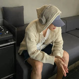 Riolio Vintage Knit Mesh Coat for Men Hole Hooded Cardigan Long Sleeve Tee Male Casual Summer Japanese Streetwear Hip Hop