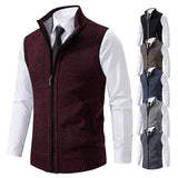 Men's heart knitted sleeveless sweater with velvet padded collar zipper cardigan coat vest