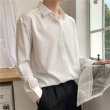 Riolio Korean Fashion New Drape Shirts for Men Solid Color Long Sleeve Ice Silk Smart Casual Comfortable Button Up Shirt