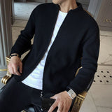 Autumn Winter Solid Color Japanese Zipper Casual Sweaters Man Long Sleeve Loose Fashion vertical stripe cardigan Male Coat