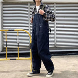 Fashion Men Bib Jeans Pants Solid Color Jumpsuit Streetwear Jogger Pants Multi Pocket Casual Suspender Cargo Pants Men