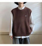 Riolio Spring Autumn Fashion Solid Casual Pullover Tess Vest Men Loose Knitted Top Sweater Gentle Students College Style Soft Sleeveles