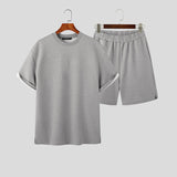 Riolio Handsome New Men's Sets Embossed Texture Loose Suit Fashionable Male Short-sleeved Top Shorts Two-piece Sets S-5XL