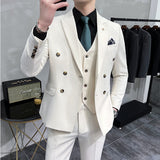 Riolio (Jacket+Vest+Pant) Latest Design Double Breasted Suit Groom Wedding Stage Tuxedos Best Costume Mens Business Social Suits