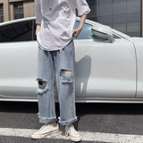 Riolio Spring and Summer New Men's Torn Jeans Street Hip-hop Loose Wide Leg Pants Thin Fur Pants Brand Men's Clothing Ripped