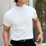 Riolio Tight Solid Color T-shirt Casual Streetwear High-neck Short-sleeved Bottoming Tees S-5XL Summer Luxury Clothing