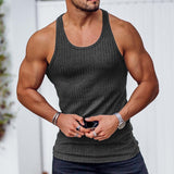 Riolio Casual Solid Color Woven Tank Tops Men Fashion Slim Fit Crew Neck Sleeveless Vest For Mens Sports Training Fitness Ribbed Tops