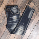 Riolio Fashion Streetwear Men Jeans Retro Black Blue Elastic Slim Fit Ripped Jeans Men Spliced Designer Embroidery Hip Hop Denim Pants