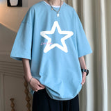 Star Print Short Sleeve Tee Men Summer Loose Casual Round Neck Tops Mens Cotton Oversized Hip-Hop Korean Fashion