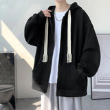 Riolio Spring Autumn Winter Fashion Solid Casual Cardigan Jacket Men's Loose Cool Boys Soft Solid Zipper Hoodie Drawstring Student Coat