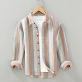 Riolio 100% Linen Casual Striped Shirt for Mens Long Sleeve Turn-down Collar Shirts Spring New Men Dress Shirt