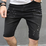 Summer Men High Street Holes Slim Denim Shorts New Men Casual Beach Jeans Shorts