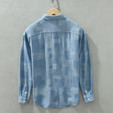 Vintage Patch Shirt for Men Autumn Winter New Pure Cotton Long Sleeve Turn-down Collar Shirts Male Solid Casual Clothing