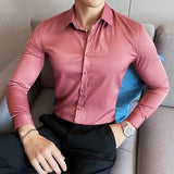 Riolio 10Color High Quality Solid Dress Shirt Men Simple Long Sleeve Slim Fit Business Shirts Homme Social Casual Shirt Plus Size 5XL-M