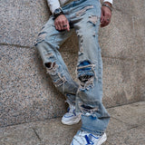 Riolio Spring Stylish Loose Ripped Men Straight Jeans Trousers Hip hop Male High Quality Solid Holes Casual Denim Pants