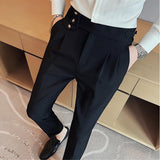 Riolio British Style Spring New Solid Business Casual Suit Pants High Waist Button Men Formal Pants High Quality Slim Office Trousers