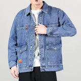 Trendy Spring Coat Buttons Autumn Jacket Long Sleeves Pure Color Autumn Denim Jacket  Thermal