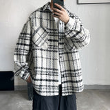 Riolio Autumn Plaid Woolen Coat Men Fashion Retro Casual Oversized Woolen Jacket Men Korean Loose Woolen Shirt Mens Overcoat M-2XL