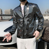 Riolio Fine Fashion Sequin Casual Men's Slim Jacket Lightweight Men's Stand-up Collar Coat Bomber Bomber Jacket