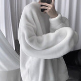 Riolio Oversize Sweatshirt Solid Color Lamb Hair O-Neck Long Sleeve Men's Sweatshirt Korean Fashion Loose Hoodies Streetwear Harajuku