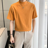 Riolio 7 Colors New Summer Boutique Solid Color High-end Brand Men's Casual High-neck Short-sleeved T-shirt Crew Neck Shirt Male