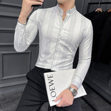 Spring Highend Striped Long Sleeved Shirt Men Korean Slim Fit Business Dress Shirt Men Streetwear Social Party Shirt M-4XL