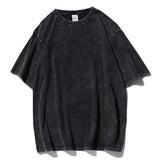 Summer Style Retro Washed Round Neck Loose Black T-shirt Street Hip-hop Baggy Casual Top