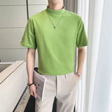 Riolio 7 Colors New Summer Boutique Solid Color High-end Brand Men's Casual High-neck Short-sleeved T-shirt Crew Neck Shirt Male
