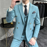 Riolio (Jacket+Vest+Pant) Latest Design Double Breasted Suit Groom Wedding Stage Tuxedos Best Costume Mens Business Social Suits