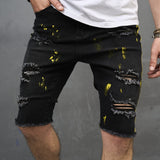 Riolio New Men Summer Streetwear Slim fit Ripped Denim Shorts Stylish Holes Solid Casual Straight Jeans Male Five-point Pants