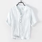 Vintage Linen T-Shirt for Men Pullover Casual V-Neck Short Sleeve Thin Breathable Tees Male Fashion Summer New T Shirt