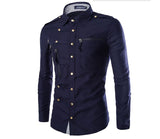 Riolio Large Size Recommended Slim Long Sleeve Shirt Men's Shirt Complex Multi Button Shirt