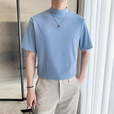Riolio 7 Colors New Summer Boutique Solid Color High-end Brand Men's Casual High-neck Short-sleeved T-shirt Crew Neck Shirt Male