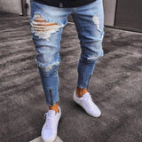 New Skinny Jeans Light Blue Black Ripped Stretch Men's Pencil Pants Premium Brand Ropa Hombre S-XXXL Trousers Men