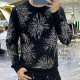 Men's Diamond Long Sleeve Pullover Casual T Shirt Men Streetwear Hip Hop Punk Gothic Tshirt Stage Tees Shirt Long Sleeve Silver