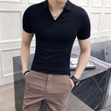 Summer New V-neck Breathable Polo Shirt Men Clothing Fashion Short Sleeved Slim Fit  Solid Color Tee Tops Streetwear 4XL-M