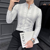 Spring Highend Striped Long Sleeved Shirt Men Korean Slim Fit Business Dress Shirt Men Streetwear Social Party Shirt M-4XL