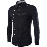 Riolio Large Size Recommended Slim Long Sleeve Shirt Men's Shirt Complex Multi Button Shirt