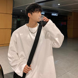 Oversized Men's T-shirts Long Sleeve Quality Cotton Fashion Korean Clothing Tops Solid Color Harajuku Male Tees