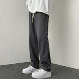 Japanese Style Men's Casual Pants Large Size Straight Leg Solid Color Trousers Fashion Elastic Waist Male Pants