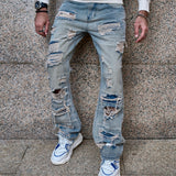 Riolio Spring Stylish Loose Ripped Men Straight Jeans Trousers Hip hop Male High Quality Solid Holes Casual Denim Pants